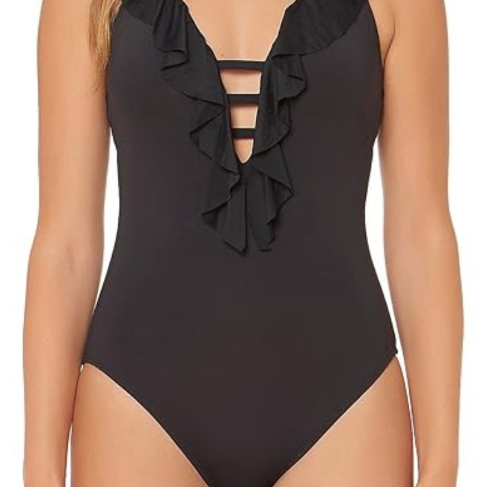 Black Ruffled One-Piece Swimsuit